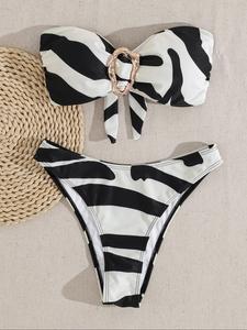 Women's Zebra Stripe Print Bikini Set, Casual Fashion Chic Swimsuit Set for Beach Holiday Vacation, Ladies Swimwear for All Seasons, Bathing Suits, Bikinis Sets Swimming