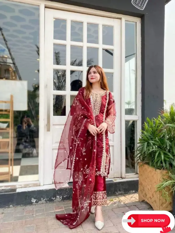 Fancy Organza 3Pc Suit for women, with luxuries elegant look, ready to wear