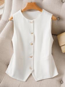 Women's Solid Color Button Front Vest Blazer, Casual Fashion Comfy Sleeveless Outerwear for Daily Outdoor Wear, Women Clothing for Spring Fall