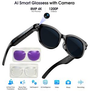 Ai Multifunctional Smart Glasses with Camera, 8mp 4K Video Recording, Real-Time Translation, Voice Assistant, Hands-Free Calls, Open-Ear Audio, 3 Lenses