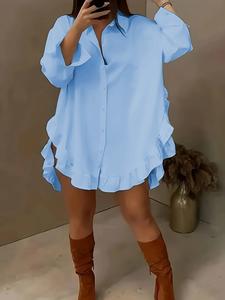 Elegant Women's Long Sleeve Shirt with Ruffle Trim, Casual Fashion Top for Spring & Fall Seasons, Perfect Daily Wear