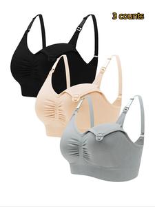 Ruched Adjustable Strap Nursing Bras, Maternity Bras for Pregnancy, Detachable Chest Pad Seamless Front Buckle Bra for Pregnant & Lactating Women, Maternity Lingerie, Seamless Breastfeeding Bras
