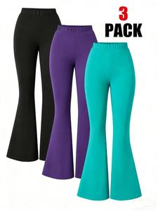 3-Pack Girls Fitted Bell Bottom Pants, Comfortable Casual Trousers for Everyday Wear, Versatile Styles for School Season