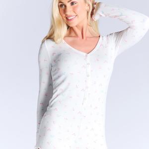 Boux Avenue Floral and Bow Ribbed Playsuit Soft Fitted Loungewear Nightwear