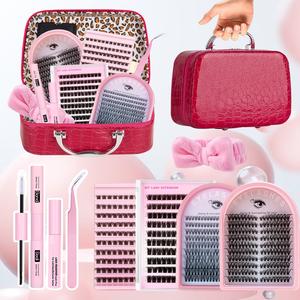 Nature Lash Extension Kit DIY Cluster Lashes Gift Packs 4 Boxes Lash Clusters Eyelash Extensions Soft & Lightweight With Bond &Sea l&Remove &Tweezers & Hair Band Easy DIY Salon Look at Home Long-Lasting Glam for Beginners False Eyelashes Kit
