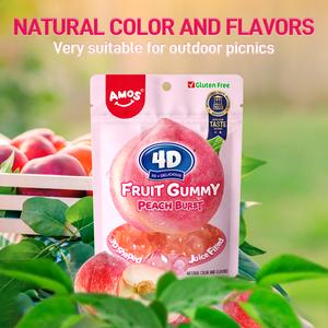 Amos 4D Gummy Sweets Peach Burst shop, Peach Candy Centre Filled, Fruit Snacks Natural Flavor, Resealable 65g Bag ,Juicy,gummy gel,sweets bundles