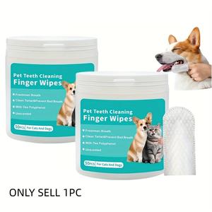Pet Dental Cleaning Finger Sleeves Wet Wipes, Cat Dog Teeth Care, 50pcs Pack, Remove Bad Breath, Freshen Breath, Oral Care