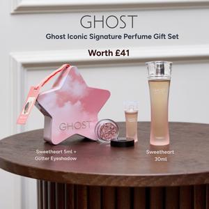 Ghost Iconic Signature Perfume Gift Set | Full-size 30ml Fragrance (Sweetheart, The Fragrance, or Sweetheart Always)+ Sweetheart 5ml Mini + Glitter Eyeshadow | Limited Edition Festive Bundle | Luxury Perfume for Womem