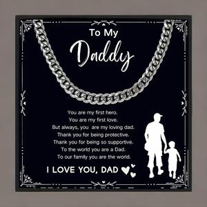 To My Dad Necklace with Card & Gift Box, 1 Set Figure & Letter Pattern Cuban Necklace, Cuban Link Design, Charms Necklace, Stainless Steel Necklaces, Gift for Dad, Valentine's Day Gift