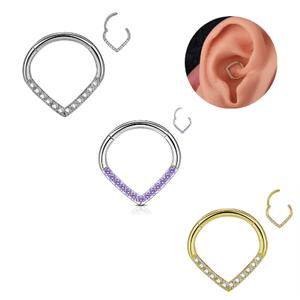 OUFER 16G Implant Grade Titanium Clear CZ V-shape Septum Ring 8/10mm