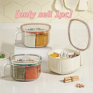 Seasoning Box with Lid & Handle, 1 Count Multi Grid Sealed Moisture-proof Storage Box with Spoon, Leakproof Container, Kitchen Organizer, Kitchen Accessories