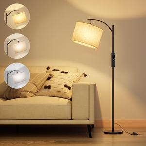 Gluroo Arc Floor Lamps for Living Room with Remote Control, Dimmable Modern Reading Standing Lamp with Timer, Black Standard Lamps with LED Bulb for Bedroom Office