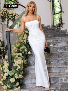 Parthea Women's Plain Chic Ruched Zipper Boning Corset Mermaid Dress, Elegant Adjustable Spaghetti Strap Sleeveless Cami Bodycon Maxi Long Formal Wear Dress for Formal Evening Party, Ladies Summer Clothes, Elegant Evening Gown, National Day Offers