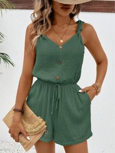 Women's Solid Color Button Romper, Casual Sleeveless Romper for Summer, Ladies Clothes for Daily Wear, Womenswear