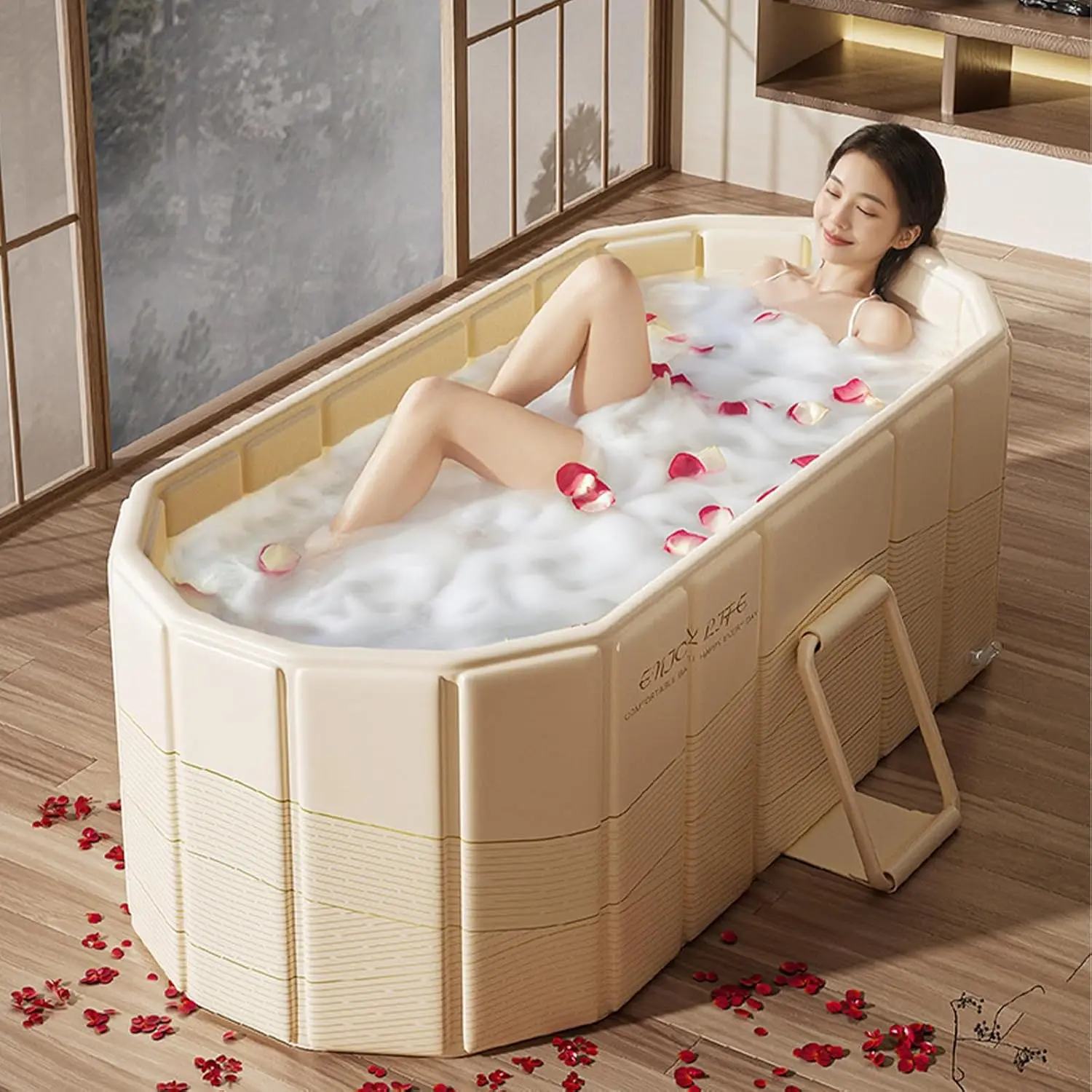 Hot and Ice Bath 2 in 1 Portable Tub for Adults, Foldable Bathtub 2 People, Freestanding Foldable with Lid, Hot & Ice Bath with Thickened Insulation Layer