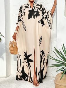 Women's Elegant Long Sleeve V-Neck Batwing Sleeves Split Design Casual Dress, All Season Plus Size Fashion Commuter Wear