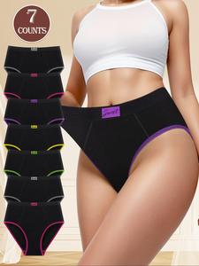 Women's Colorblock Mid-high Waist Seamless Panty, Fit Soft Comfy Breathable Brief for Daily Wear, Underwear for All Seasons, Clothing, Womenswear