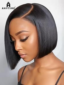 A Anytime5x5 HD Clear Double Layer Lace Front Wigs Women Human Hair Glueless Bob Wigs Human Hair Pre-Pulled Pre-Cut 250% Density Short Straight Bob Wigs Glueless Lace Closure Wigs