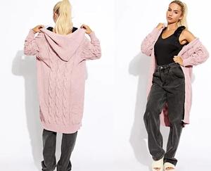 Findfashion Women's Long Sleeves Cable Knit Detail Hooded Cardigan For Ladies One Size