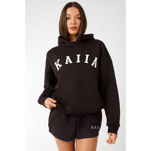 Kaiia Slogan Oversized Hoodie Brown