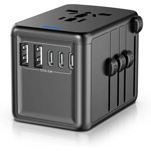 Universal Travel Adapter, All-in-One International Power Plug Adaptor Charger, 3 USB-C & 2 USB-A Portable Adaptor for Travel