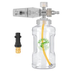 NowWash Snow Foam Cannon Kit 1/4" Quick Connect Adjustable Spray Pattern 360° Rotatable Lance Karcher Adapter Stainless Steel & ABS Translucent Bottle Graduation Line 1L Capacity Transparent Sprayer Vertical & Horizontal for Car Washing