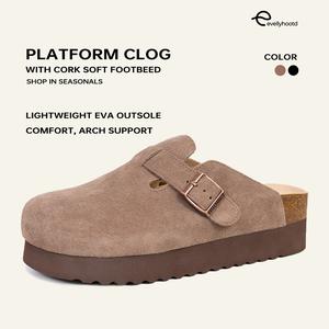 EVELLYHOOTD Platform Clogs Suede Round Toe Cork Footbed Clogs Fashion Unisex Slippers