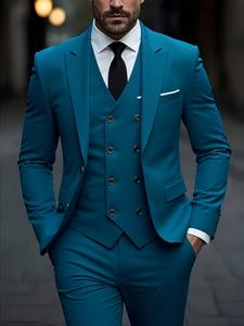 High-quality men's fashionable business suit 3-piece set, double-breasted waistcoat, groom/best man wedding dress, formal suit suitable for various occasions, Male social party evening dress, office professional suit Coat+vest+trousers