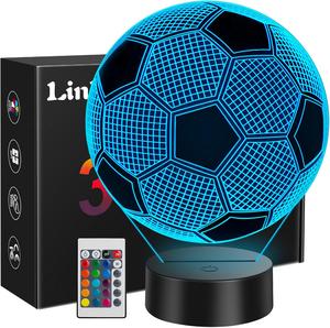 Football Gifts for Boys, 3D Illusion Football Night Light for Girl Bedroom Decor, 16 Colors Change 5 6 7 8 9 10 11 12 Year Old Boy Birthday Valentines Gifts for Teenage Boy