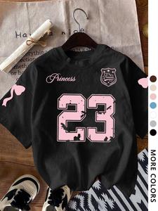 Women's Letter & Heart Print Round Neck Tee, Fashion Casual Crew Neck T-shirt for Daily Holiday Vacation Outdoor Wear, Ladies Clothes for Summer, Top