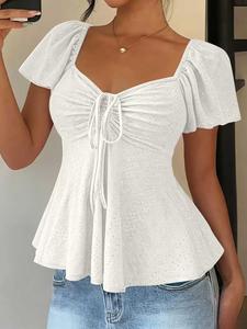Women's Sweet Style Breathable Short Sleeve Top, Summer Casual Wear, Comfortable and Stylish, Perfect for Daily