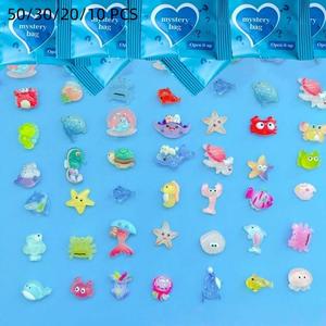 50-Piece Glow-In-The-Dark Ocean Animal Figurines Set, Resin Duck Turtle Miniatures, DIY Craft Accessories, Party Decorations