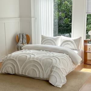 The shimmering ripples pattern Duvet Cover Set, Boho Tufted Comforter Sets with Zipper Closure, Including1 Duvet Cover & 1/2 Pillowcase without Filler, Soft Comfortable Bedding Set for Home Bedroom, Microfiber Bed Set