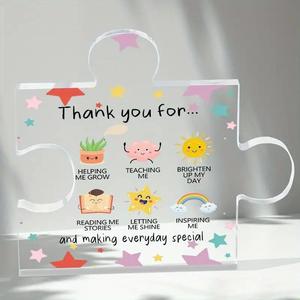 Puzzle Shaped Clear Acrylic Desktop Ornament, Creative Gift for Teacher, Colleague and Friend, Birthday and Holiday Gift, Home Office Decor