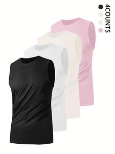 Men's Solid Color Sleeveless Tee, Casual Comfy Breathable Round Neck Tank Top for Summer, Men's Top for Daily Wear, Operator