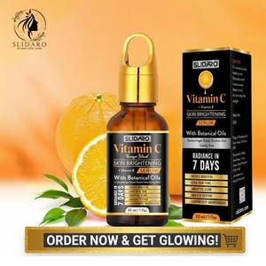 Slidaro Vitamin C + Vitamin E Skin Brightening Face Whitening Serum – Beauty Serum for Even Skin Tone, Anti Aging Effect Radiant Glow & Smooth Texture | Lightweight Nourishing Formula with Botanical Oils | Radiance in 7 Days | 30ml