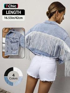 Elegant Fashion Backless Fringed Denim Jacket for Music Festivals, Casual Stylish Streetwear for Women, Trendy Short Outerwear