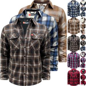 Urban Collection Mens Thick Lumberjack Fleece Padded Snap Button Shirt Sherpa Fur Lined Warm Thick Over Shirt Jacket