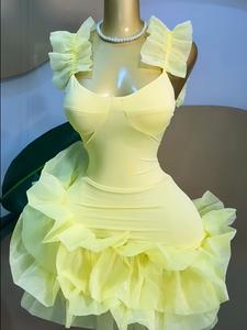 Elegant Sleeveless Ruffled Hem U-Neck A-Line Mini Dress, Fashion Streetwear Party Evening Gown, Trendy Birthday Ballgown