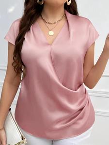 Women's Plain Satin Blouse, Elegant V Neck Top for Work Office Business, Ladies Clothes for All Seasons