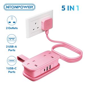 NTONPOWER 5 in 1 Travel Extension Lead, Cruise & Camping Essential, 2 Outlets + 3 USB Ports (USB C), Compact Wrap Around Cord, Flat Plug for Hotel & Home Office  UK Plug Mother's day gift ideas summervibes