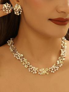 Elegant Faux Pearl Decorated Necklace &  Earrings, Fashion Jewelry for Party, Daily Clothing Decor, Trendy All-match & Exquisite Jewelry for Birthday Gift