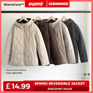 [Clearance]PUFFIT Womenswear Reversible Design Comfort Tops Longsleeves Quilted Coat  Water Repellent and Stain-Resistant Casual Pocket Outerwear Adjustable Drawstring Hooded,Long Sleeve Casual Spring Fall Jacket