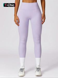 Women's Solid High Waist Sports Tummy Control Leggings, Athleisure Fitness Leggings, Casual Breathable Yoga Pants, Ladies Sportswear for Gym Workout Running