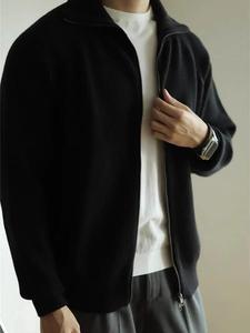 Men's Solid Zip Up Collared Cardigan, Regular Fit Casual Long Sleeve Knitwear for Fall & Winter, Men's Knit Clothing for Daily Wear