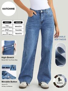 Katch Me Look UK Women's Versatile High Waist Denim Wide Leg Jeans, Flexible Stretch Multi-Pocket Durable Denim Trousers for Women, Soft Wrinkle-Resistant Daily Wear #TikTokMadeMeBuyIt #DenimOutfit #OOTD #WideLegJeans #Stretchy #EverydayWear