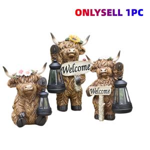 Solar Powered Highland Cow Outdoor Light Statue, Garden Villa Decor Sculpture, Halloween Decoration, Ideal Gift for Women, Garden Sculptures