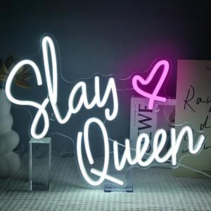 1pc Slay Queen Neon Sign, LED Luminous Wall Mount Neon Light, Led Neon Lights, Furniture Lighting Decorative Light, USB Powered Neon Lamps for Home, Office, Shop, Coffee Shop, Restaurant, Game Room, Girls Room, Birthday Party, Holiday Atmosphere