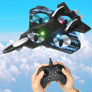 2.4G Stunt Remote Control Fighter Plane Toy, Gravity Sensing EPP Foam RC Glider Flying Airplane Sky Toy with Light, Birthday Gift for Boy, Christmas Gifts