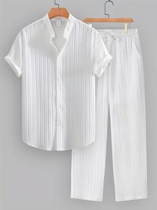 Men's Plain Short Sleeve Top & Pants Pyjama, Casual Comfy Top & Trousers Pj Set, Men's Sleepwear for Summer, Pajamas for Adults, Pajama Set